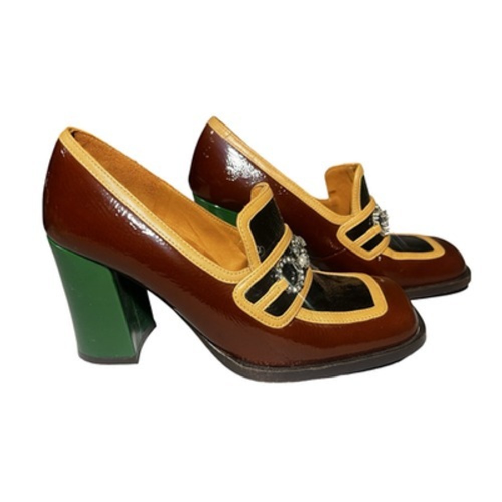 Chie Mihara Shoes Womens Size 8.5 Multicolor Leather Block Heel Rhinestone Pumps